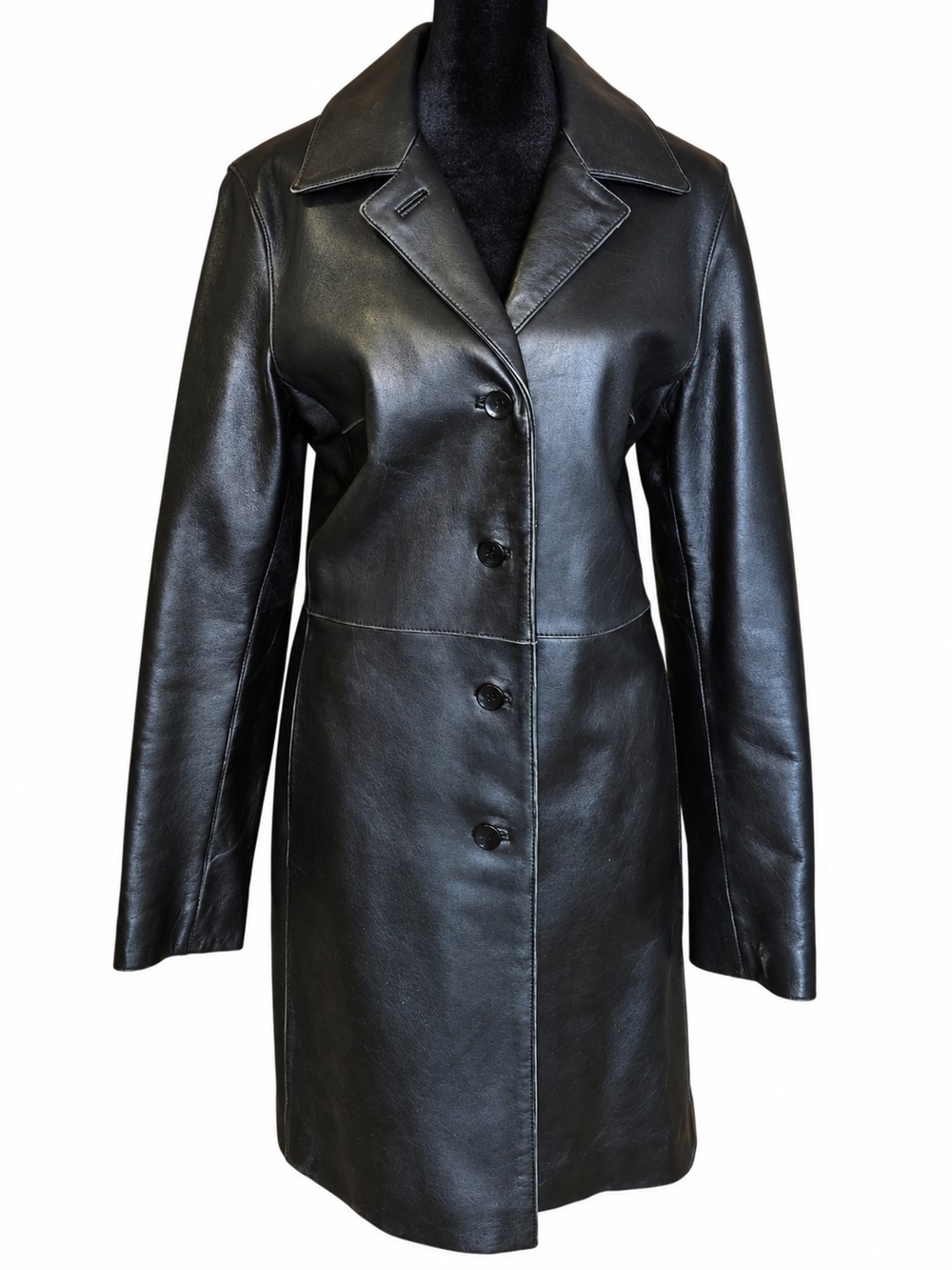 B Reaction Kenneth Cole Black Leather Long Coat – Women’s Medium
